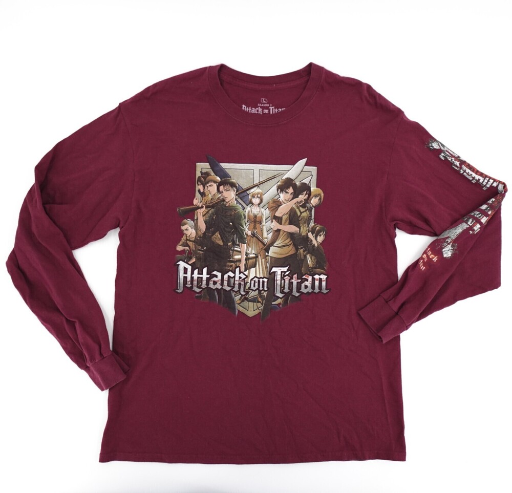 Attack on TItan Shirt Mens Large Burgundy Graphic Anime Manga Crunchy Roll